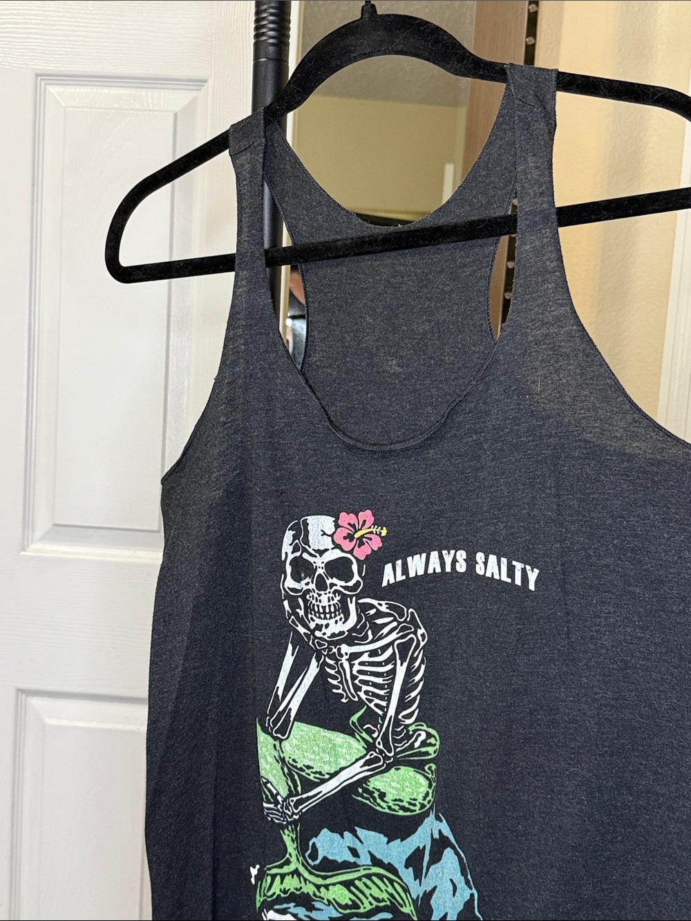 Salt Life Dark Gray Tank Top with Neon Green & Pink Graphic